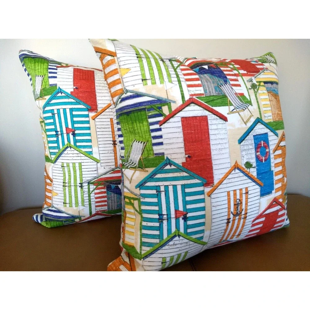 Richloom Solarium 20X20 Zippered Throw Pillow Covers BEACH HUTS In/Outdoor 2 NEW